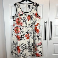 Adrianna Papell Sleeveless Fit & Flare Floral Print Dress White Red Black 16W