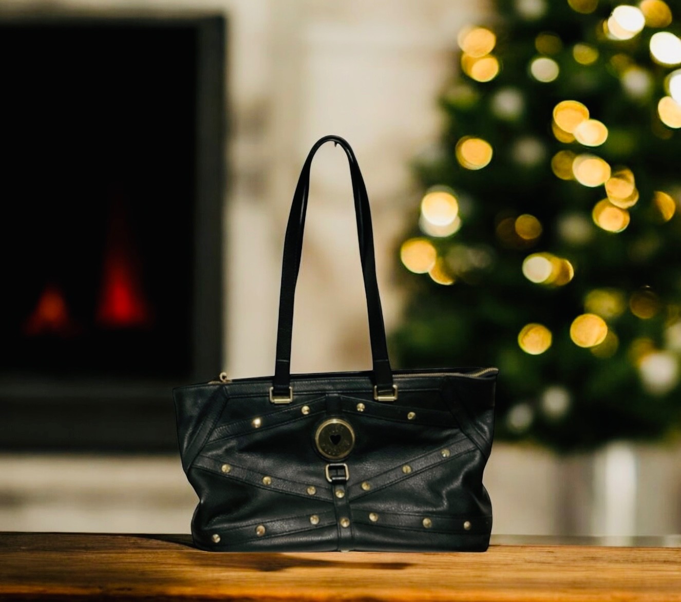 Love Moschino Purse Black Genuine Leather Gold Studded Shoulder Bag