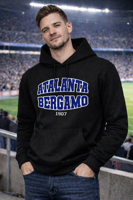 Bergamo 1907 Hooded Sweatshirt Black Color With Print 80% Cotton 20% Polyester.