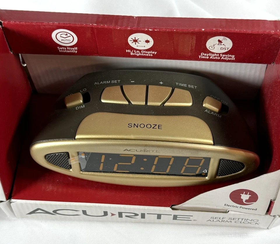 Reloj despertador digital Acurite 13027A Intelli-Time, negro y dorado - NUEVO Foto 3 de 4