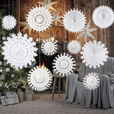 White Paper Snowflake Hanging Decorations for Winter Parties