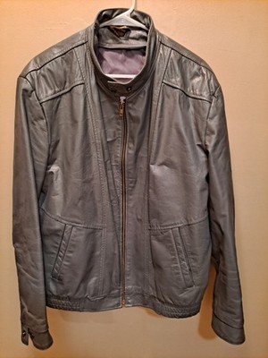 Vintage Leather Jacket Mens 42 T Gray Bomber Coat Made in India