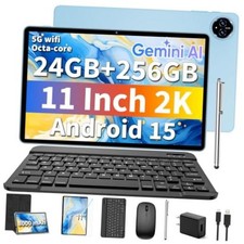 Android 15 Tablet with Keyboard - 11 inch Tablet with 24GB 256GB 2TB Black