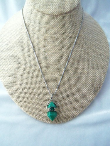 Collana con ciondolo doppia punta diaspro verde accento strass sterling 925 - Foto 7 di 11