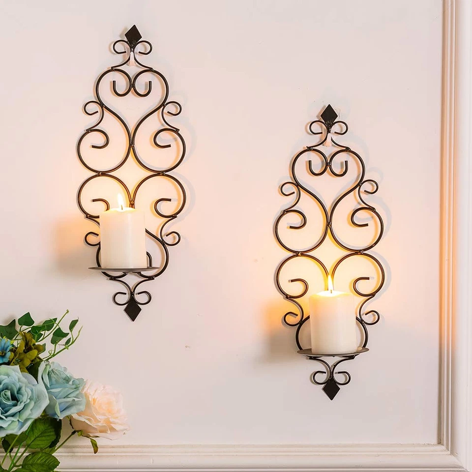 Iron Wall Candle Sconce Holder Set of 2 Hanging Wall Mounted Pillar Candle Sc... - Image 4 of 4