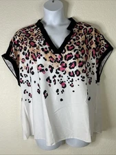 SheIn Curve Womens Plus Size 2XL Animal Print V-neck Top Short Sleeve