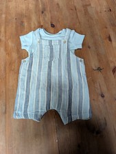 Next baby dungaree set 0-3 months mint green navy striped short sleeve bodysuit
