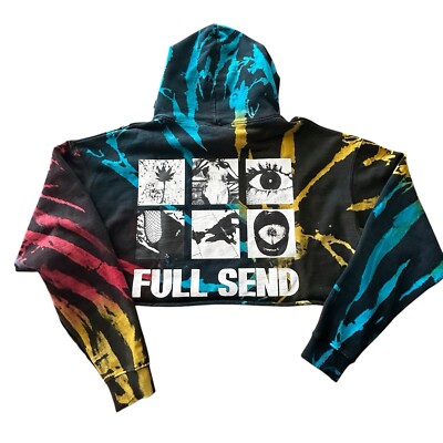 Full Send Tie Dye Cropped Hoodie 2XL XXL Back Print Grunge Black Red Yellow Blue