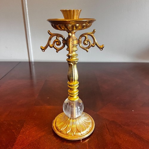 Vintage USA goldfarbene Stumpenkerzenhalter Hollywood Regency Stil