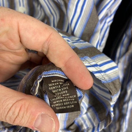 Tasso Elba Shirt Mens XXL Blue White Brown Button Up Collared Striped Office - Picture 11 of 15