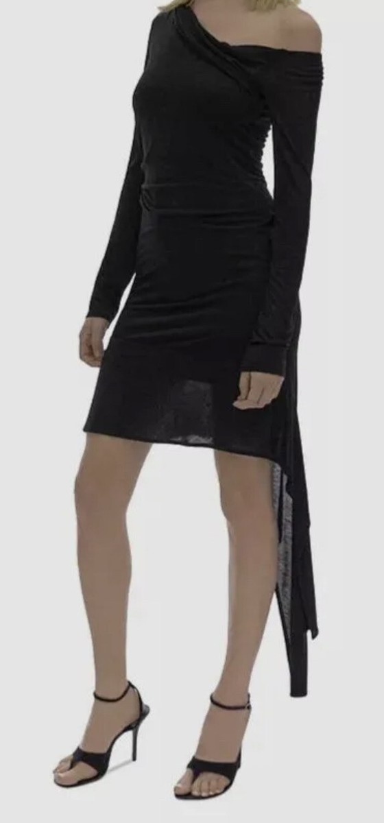$350 Helmut Lang Women's Black Scala Asymmetric Neck Long