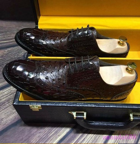 Zapatos de vestir formales hechos a mano para hombre de cuero real con patrón de cocodrilo punta de ala Oxford - Imagen 3 de 26