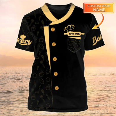 Baker 3D all printed Tshirt, Custom Cake Shirt Bakery Uniform Black, Baker Lover