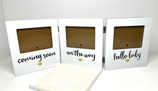 Pearhead, trifold desktop photo frame, Sonogram to birth, Hello Baby, white