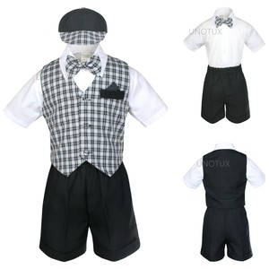 New Boy /& Toddler Gingham Formal Eton Vest Suit S M L XL 2T 3T 4T black checks