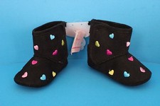 Rising Star Infant BABY Girl BOOTS Size 6-9 Mo Booties BLACK w/Multicolor Hearts
