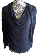 Splendid S Top Lightweight Sweater Made USA Blue Black Cowel Neck Blouse Small