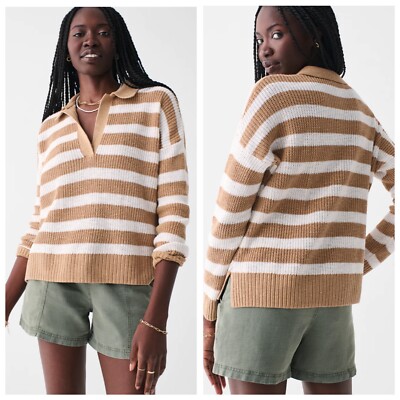NEW $168 Faherty Miramar Linen Sweater Polo In Natural
