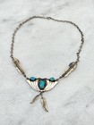 Vintage Navajo Native American Sterling Silver Turquoise Collar Necklace 18”