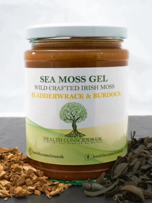 HEALTH CONSCIOUS UK 100% Organic Sea Moss Gel / 500ml / Bladderwrack & Burdock Infused/Dr Sebi
