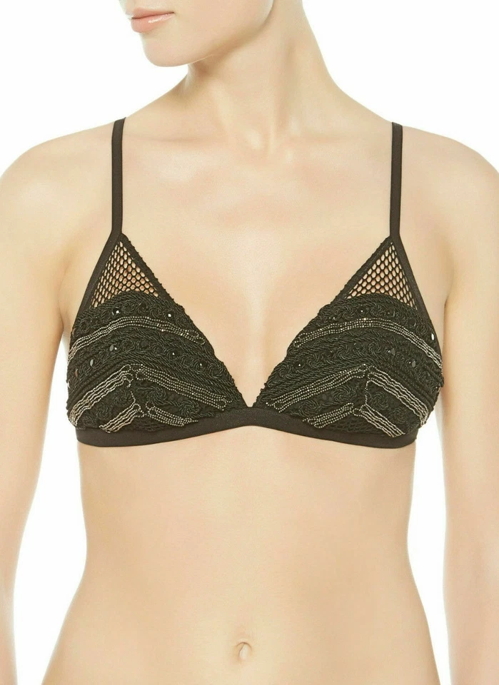 $614 LA PERLA Adornado a Mano Malla Suave Taza Sujetador Ganchillo Cadenas Gemas Negro Foto 4 de 4