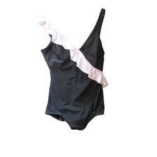 Retro Roxanne Black  White Ruffle Sz 12/34C One-Piece Swimsuit 51200 NOS