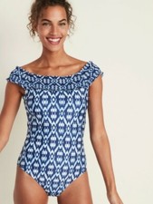 Old Navy Women's Blue Geo Off The Shoulder Swim Suit Sz. S Small NWT