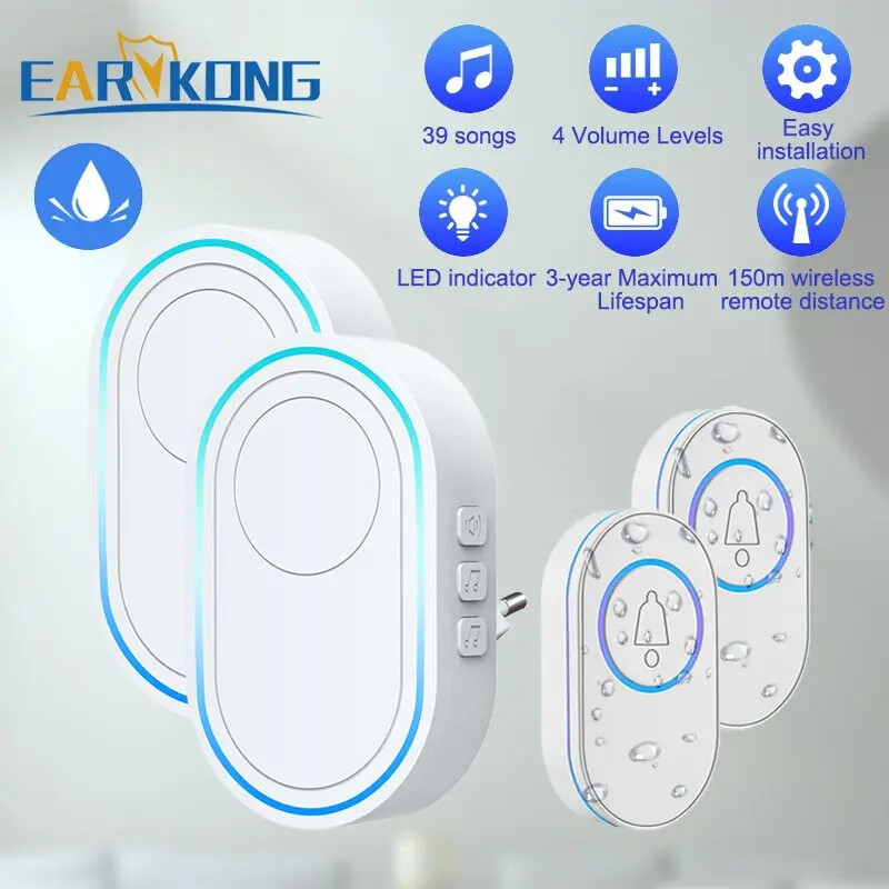Waterproof Wireless Smart Doorbell with 300m Remote for Home