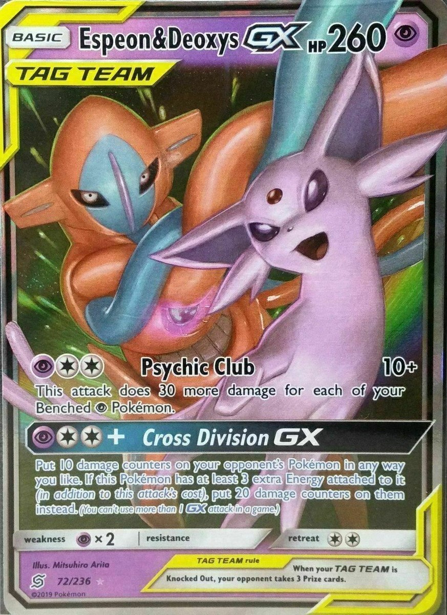ULTRA RARE Espeon & Deoxys GX Tag Team 72/236 Holo Foil Pokemon