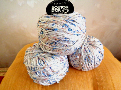 Pelotes Fil Fancy Bouton D'Or Blanc Chiné - Rayonne Brillant N°5 Crochet Neuf