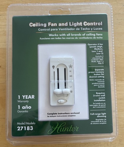 Hunter 4-Speed Ceiling Fan/Light Control 27183 Preset Dual-Slide On/Off Switch