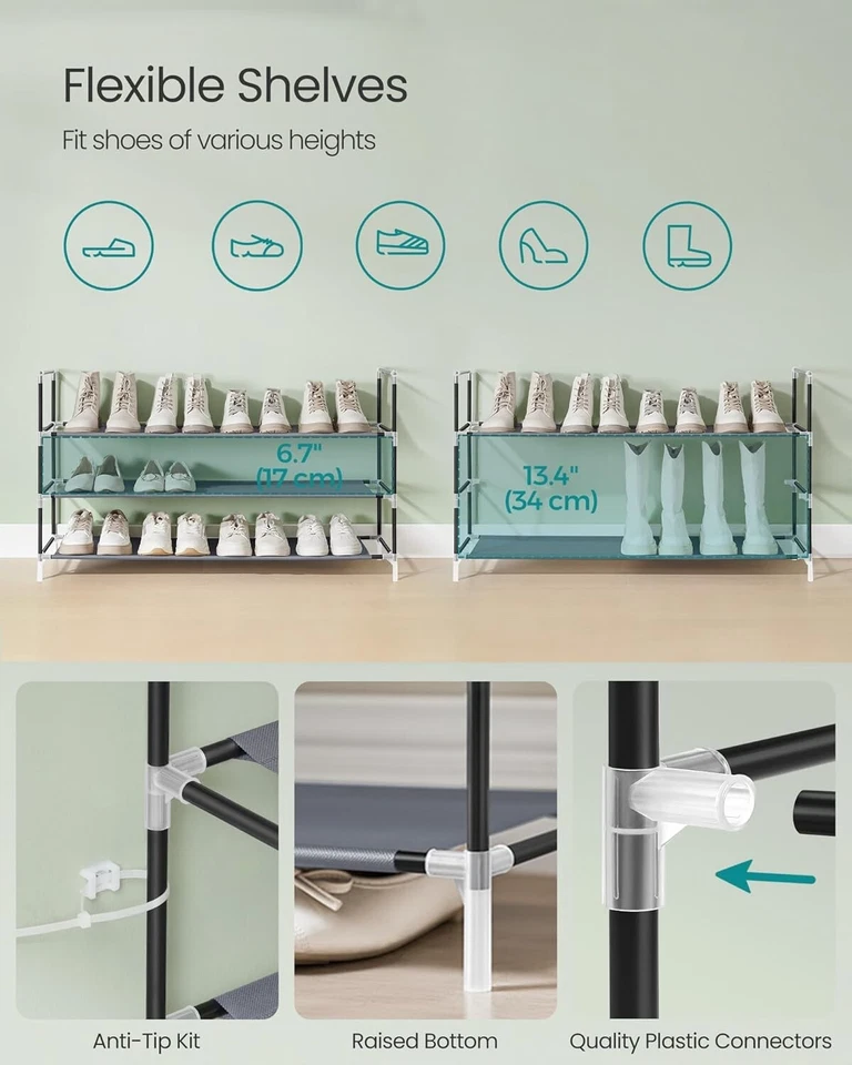 Zapatero SONGMICS de 3 niveles, almacenamiento de zapatos para armario de pasillo, delgado y ahorro de espacio Foto 3 de 4
