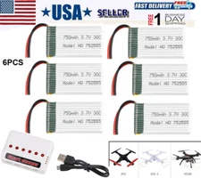 6pcs 3.7V 750mAh Lipo Battery 30C with Charger for Syma X5 X5A X5SW X5C X5C1 RC 