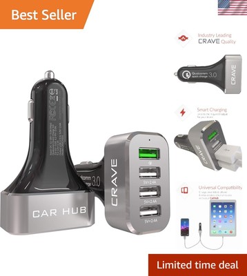CarHub 54W 4 Port USB Car Charger, Qualcomm Quick Charge 3.0 - Black