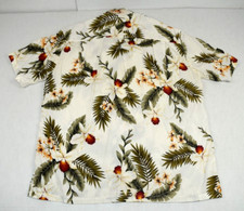 Vintage Hawaiian Shirt Size L 90s Two Palms Rayon Made in Hawaii White Flower