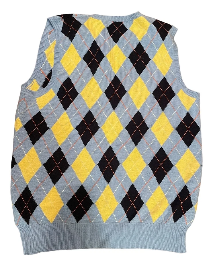 Polo Ralph Lauren Hombre Grande Alto Argyle Suéter Chaleco Azul y Amarillo Cachemira Foto 4 de 4