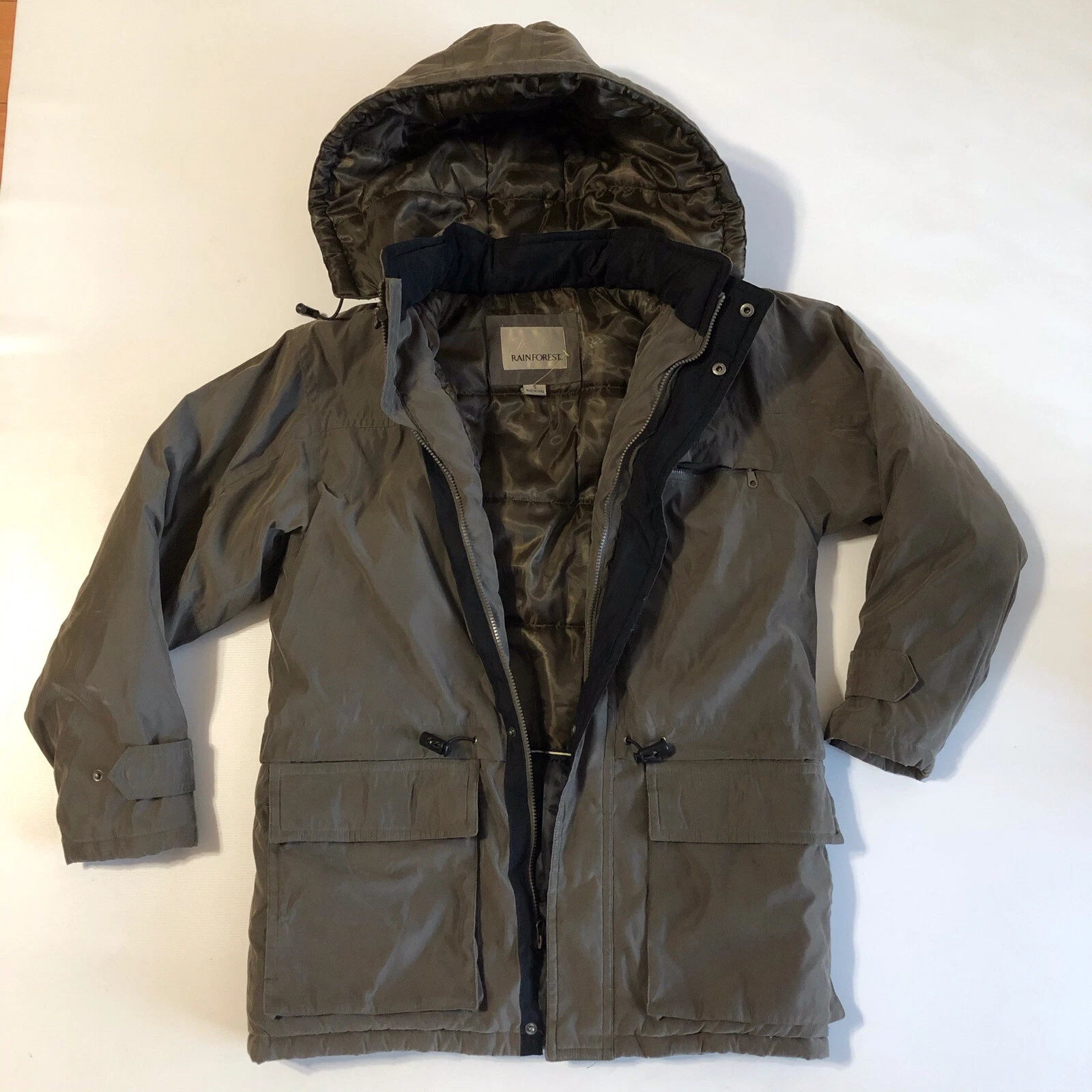 RFT Rainforest Men’s Puffer Full Zip Jacket Coat Green Pockets Lined Filled Sz S