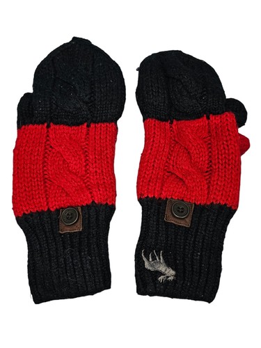 Vintage Abercrombie And Fitch Fingerless Winter Mittens Mens Red Blue - Picture 1 of 6