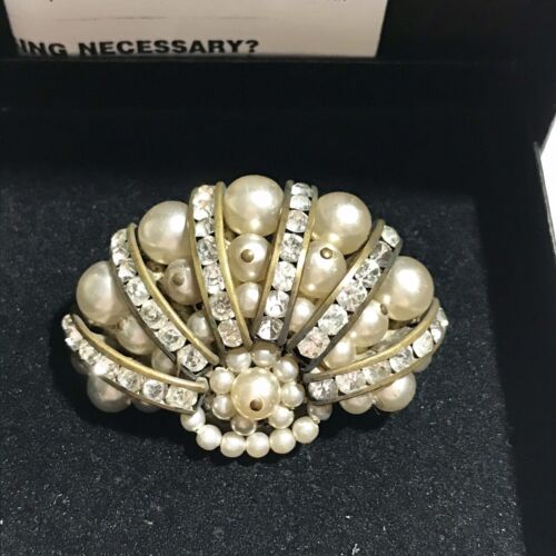 Vintage Art Deco Ciro Pearl & Facet Cut Paste Fan Shape Brooch - Picture 3 of 9