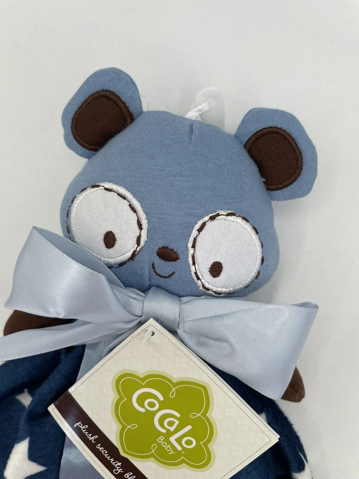 Novo Cobertor de Segurança Cocalo Panda Urso Filhote Lovey Azul Pelúcia Bebê Etiquetas de Cetim - Imagem 3 de 4