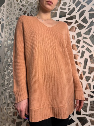 Iris von Arnim 100% Kaschmir Pullover Tunika eng gestrickt pfirsichfarben Größe L