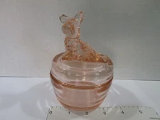 Vintage Jeanette Glass Pink Covered Scotty Scottie Dog Powder  Vanity Dish Box