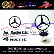 S560 4MATIC Rear Star Emblem Black Badge Hood Ornament W222 Sedan