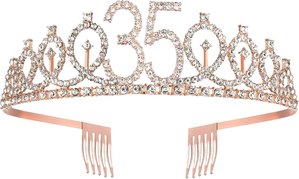 Faja y Tiara de Cumpleaños 35 para Mujer, Faja de Cumpleaños Oro Rosa Corona 35 y Fabul Foto 3 de 4