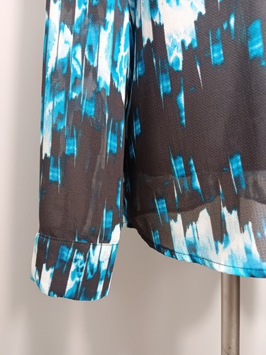 Derek Lam Blue & Black Abstract Print Long Sleeve Woven Button Up Top Sz Medium - Picture 4 of 12