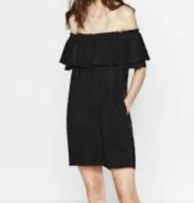 Zara Premium Denim Collection Off The Shoulder Ruffle Top Black Dress-Size XS