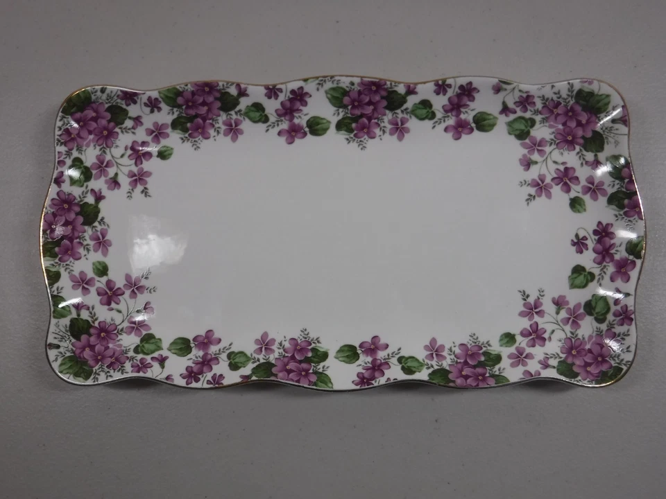 Grace's Teaware 11" x 5.5" Tea Service Tray Purple Floral Gold Trimmed - Image 2 of 4