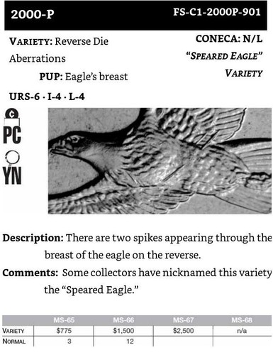 2000-P ANACS AU 55 Wounded Eagle FS-901 Sacagawea Dollar - Great Variety!!! - Picture 3 of 3