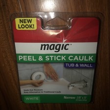 Magic Peel  Stick Caulk Tub  Wall WHITE 7/8" x 11' Bathtub Shower Water Seal