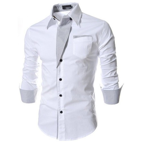 Sleek Mens Slim Fit Blouse Shirt for Business Formal Look with Long Sleeves - Picture 7 of 20